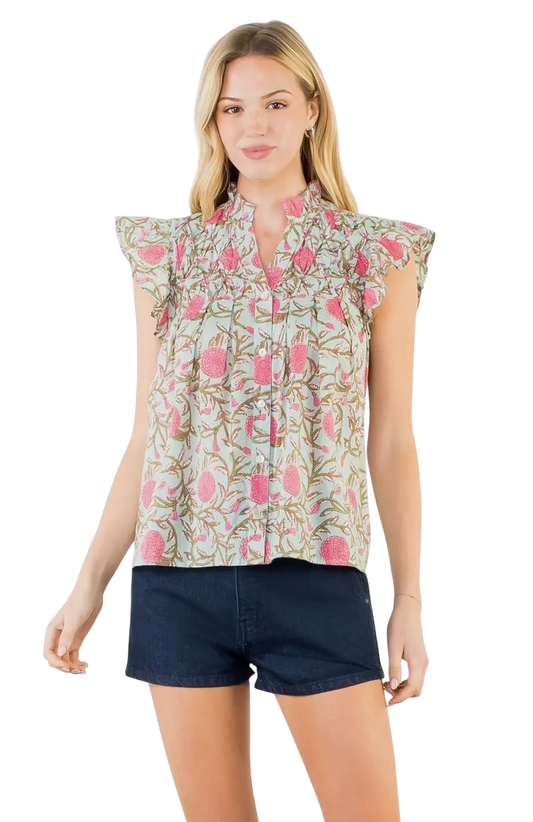 Floral Flutter Sleeve Top