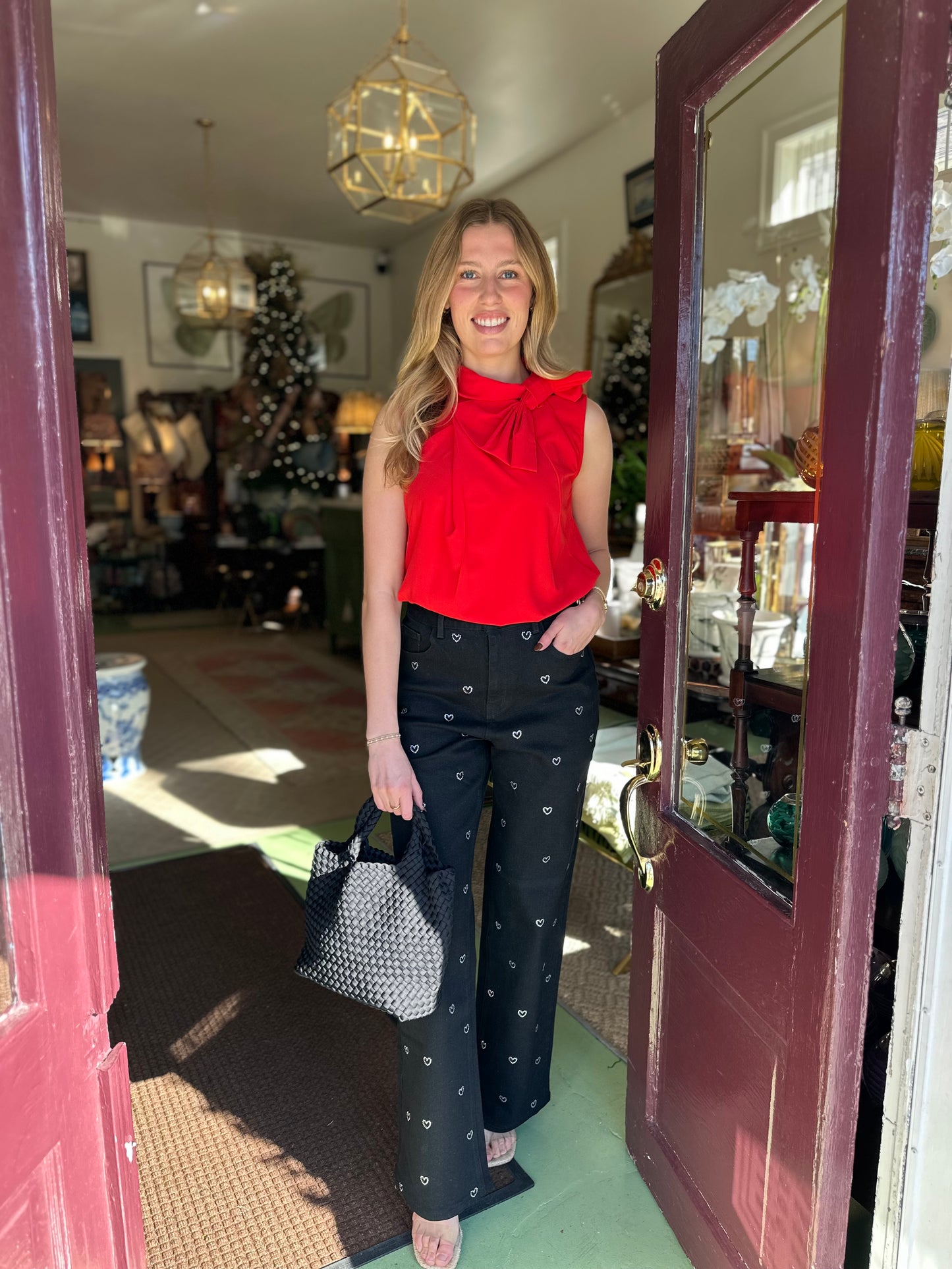 Bow Detail Sleeveless Blouse - Red