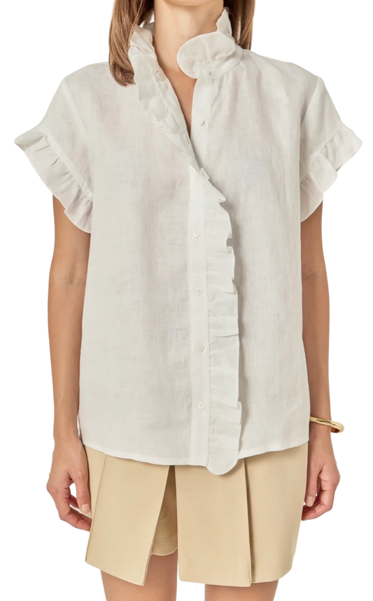 Linen Ruffle Shirt- Off White