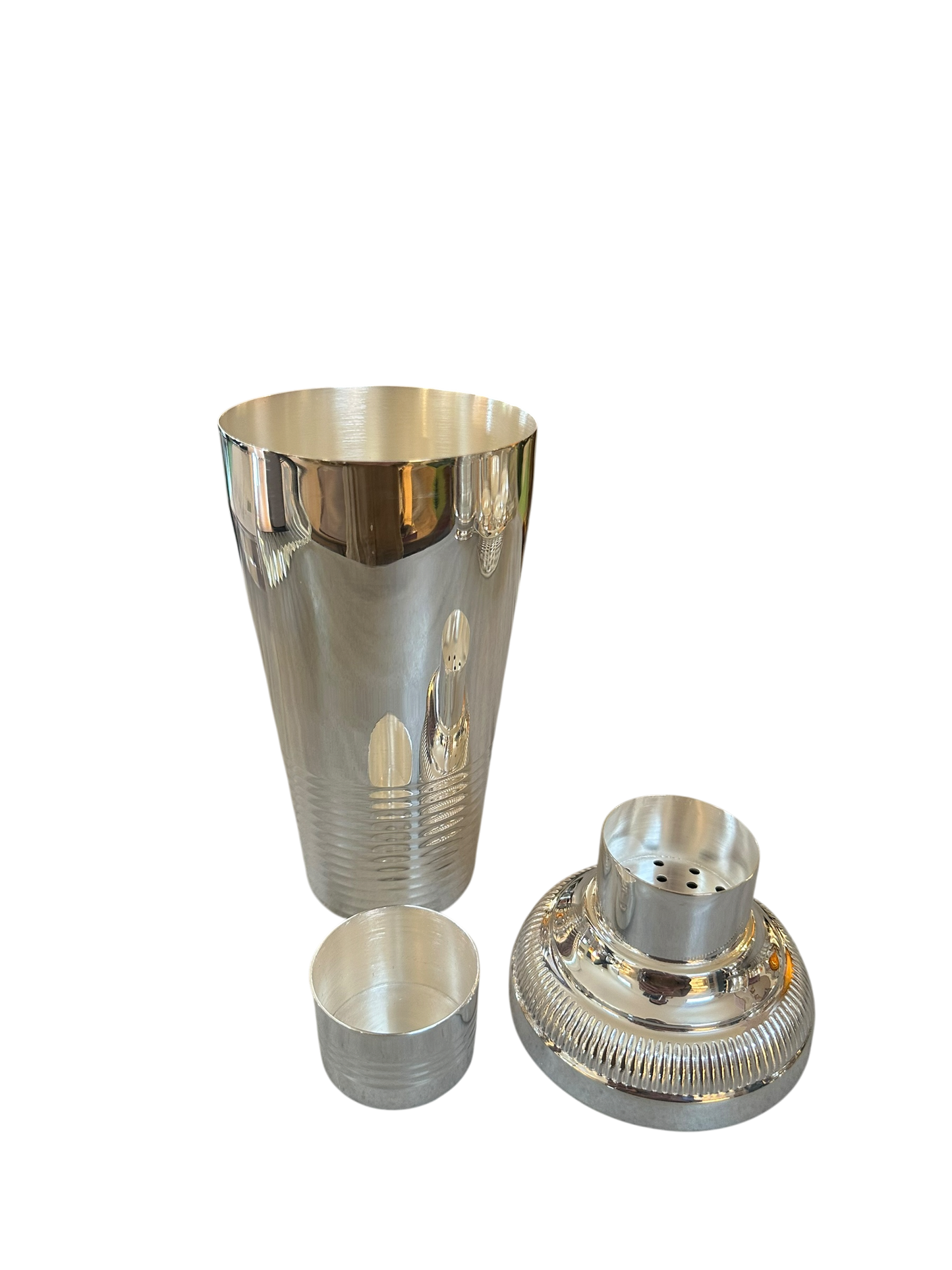 Ribbed Silver Plate Cocktail Shaker