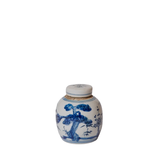 Blue & White landscape Round Jar