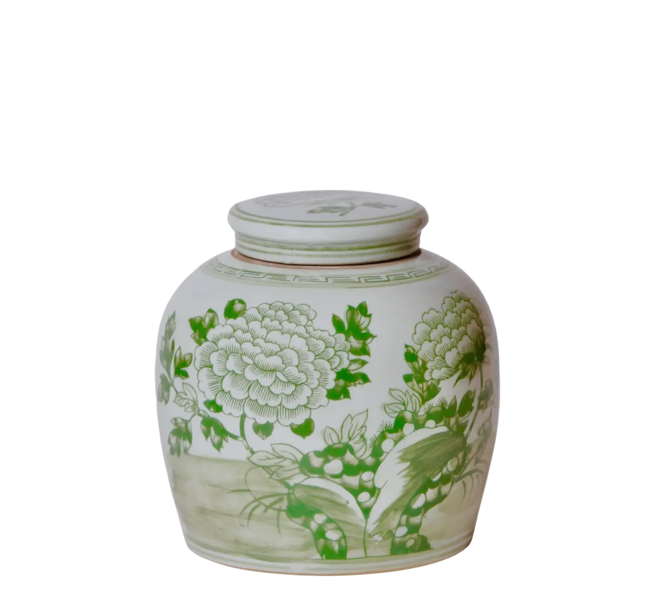 Green & White Peony Landscape Jar