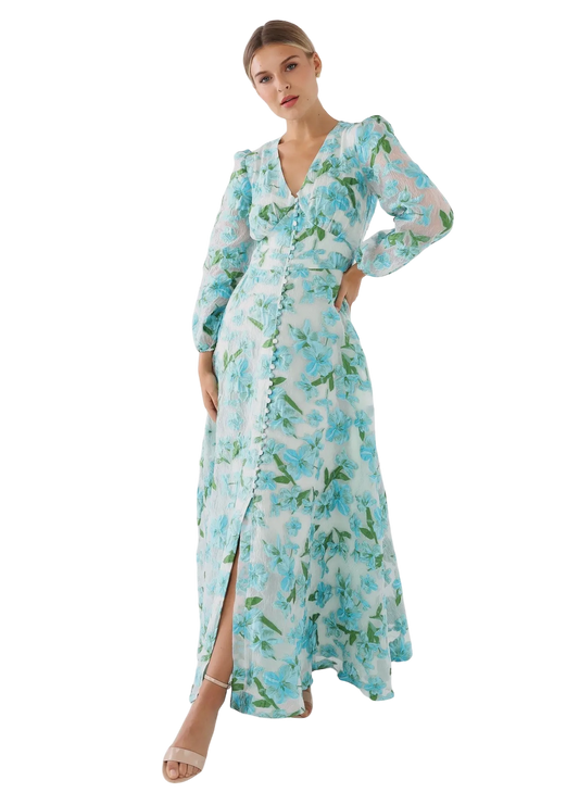 Brooke Gown - Green Tropical Organza
