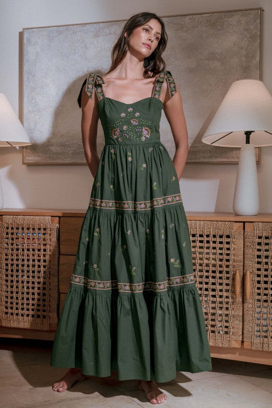 Embroidered Tiered Maxi Dress