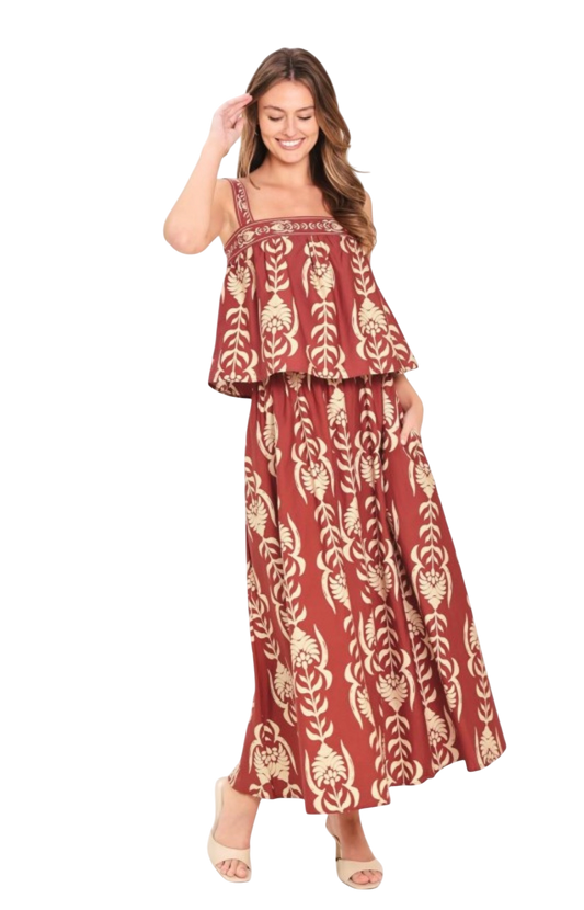 Burgundy Floral Maxi Skirt