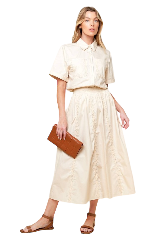 Embroidered Detail Poplin Shirt + Skirt Set