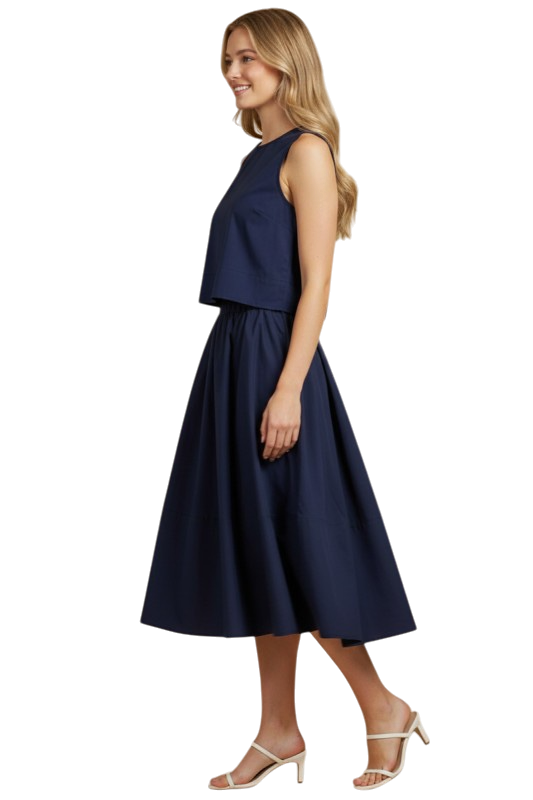 Solid Poplin Sleeveless Top - Navy