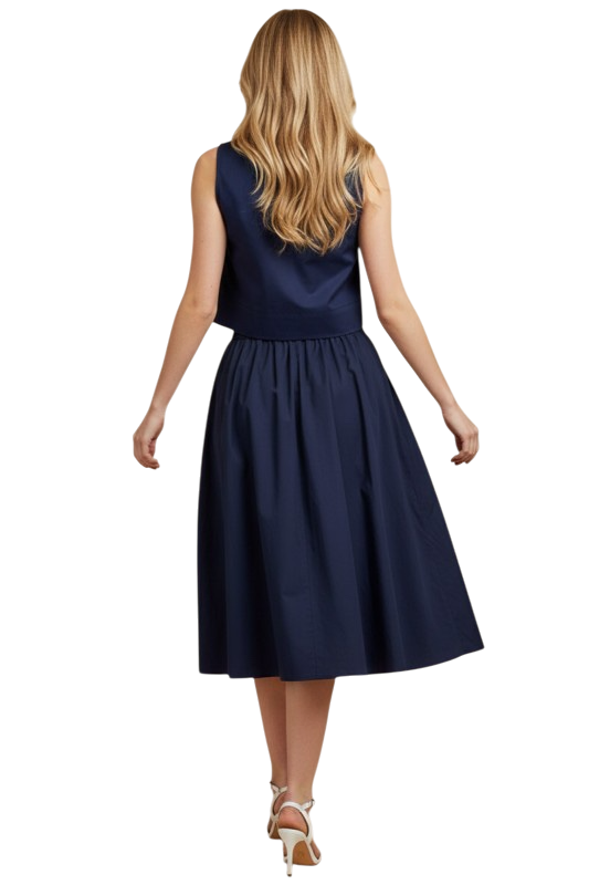 Solid Poplin Midi Skirt - Navy