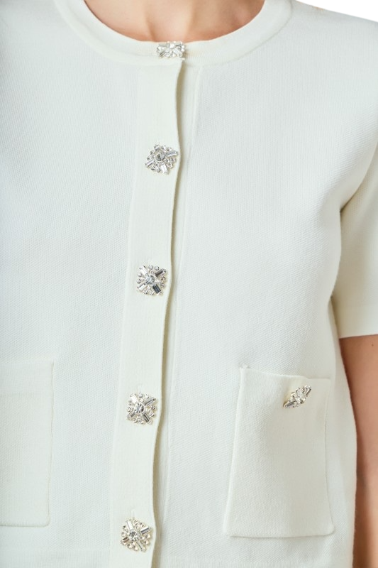 Short Sleeve Jewel Button-Up Cardigan