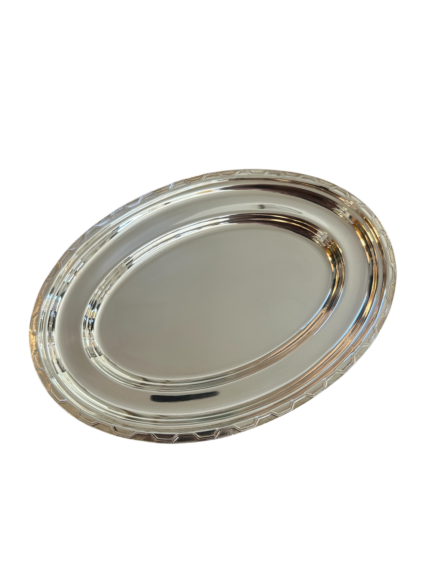 Vintage 8.5” Silver Tray w/ Deco Band