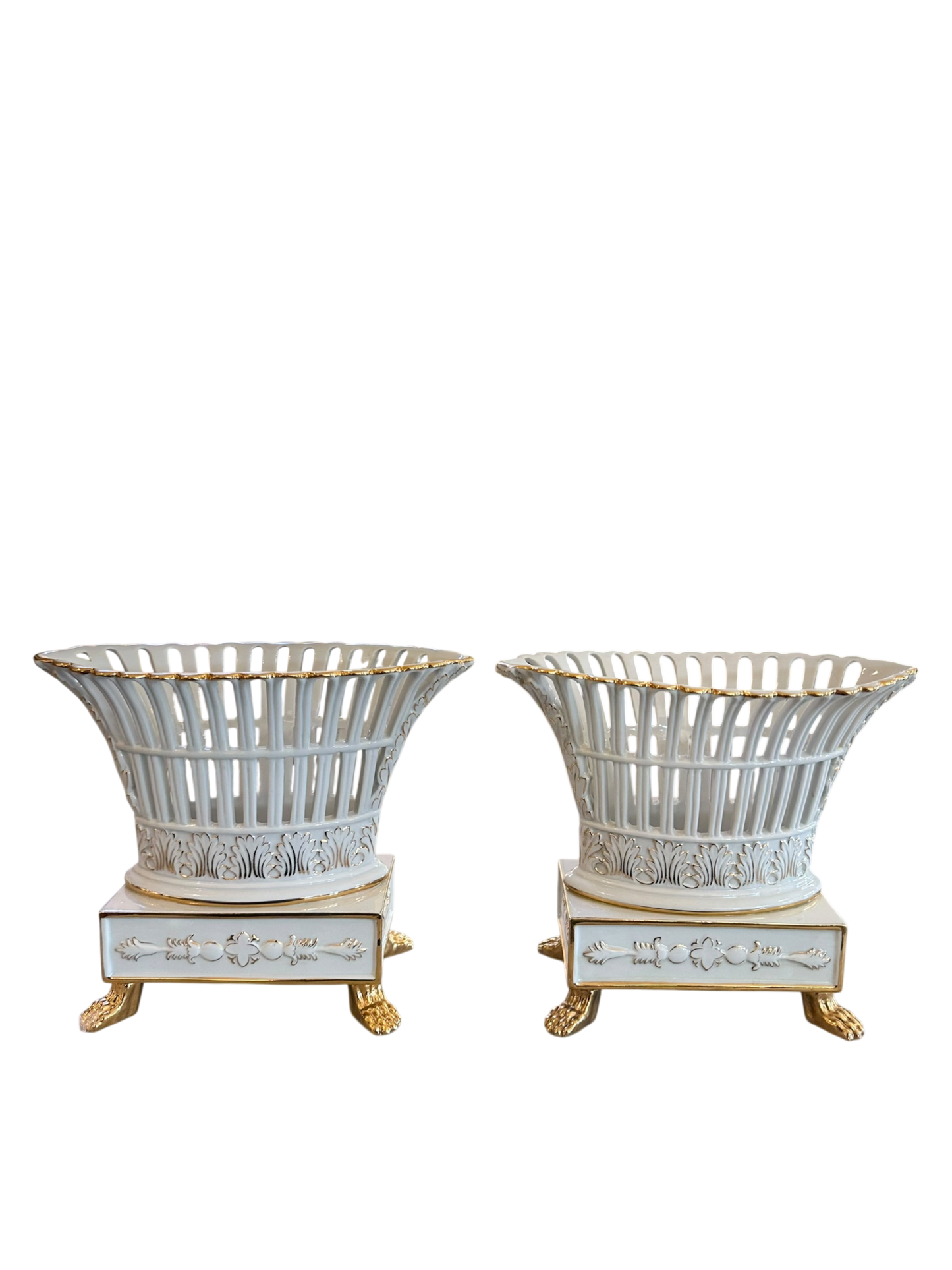 Pair of Paris Porcelain Platformed Baskets