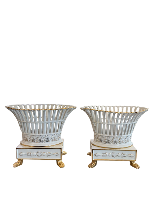 Pair of Paris Porcelain Platformed Baskets