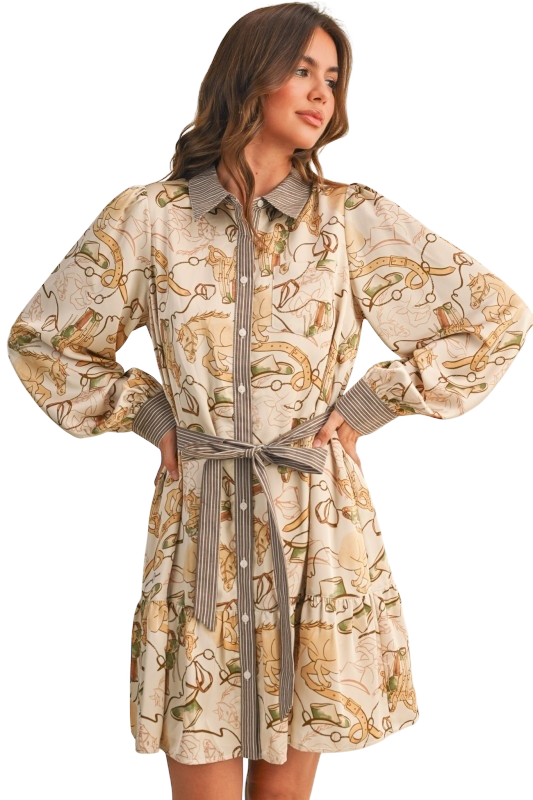 Equestrian Print Button Down Mini