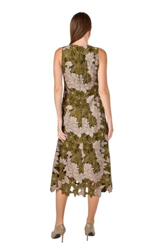Floral Appliqué Sleeveless Midi Dress