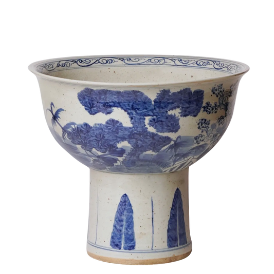 Blue & White Three Friends Footed Bowl