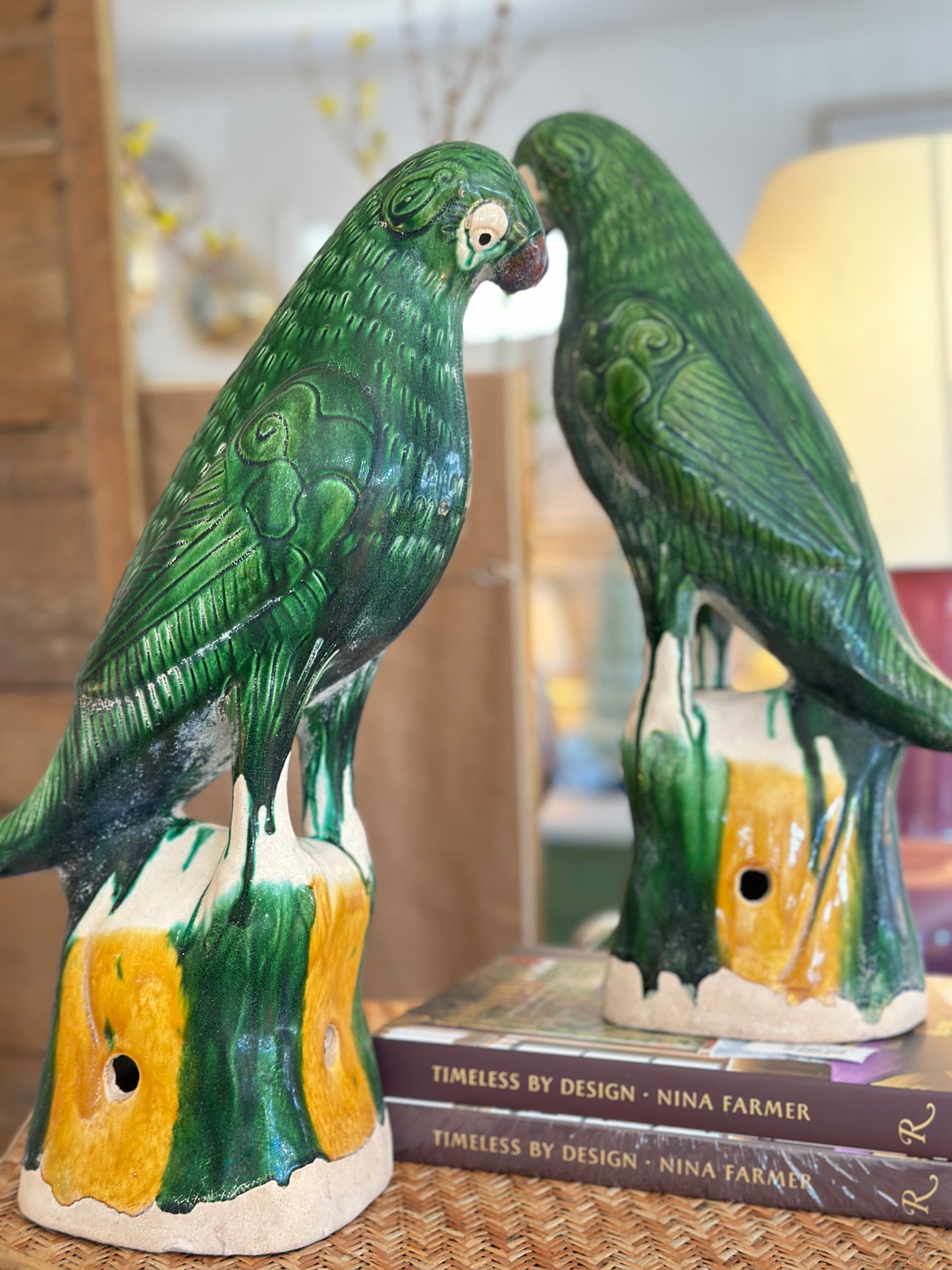 Pair of Hand-Painted Porcelain
Birds - Green