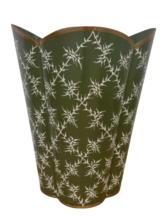 Moss Green Leaf Trellis Wastepaper Basket