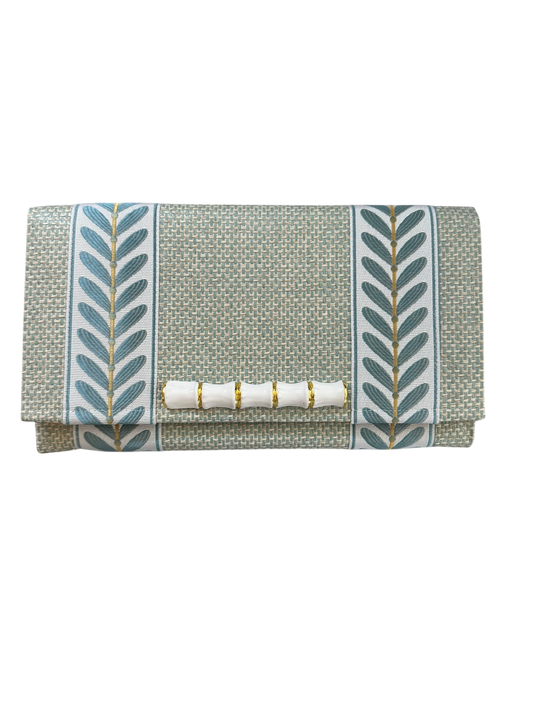 Aqua Grass Cloth Clutch with Bamboo Stick