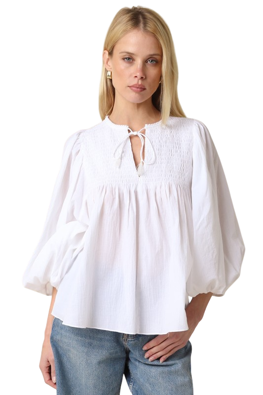 Tie Neck Linen Blouse - Two Colors!
