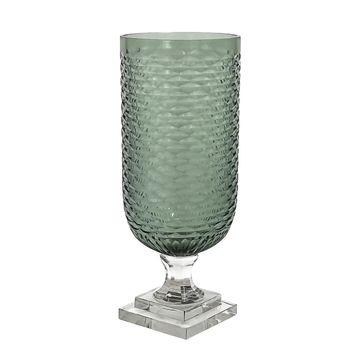 Pair of Smoke Green Glass Hurricanes