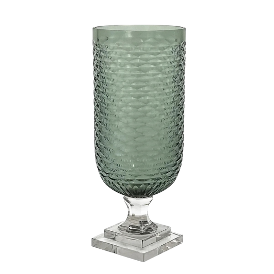 Pair of Smoke Green Glass Hurricanes