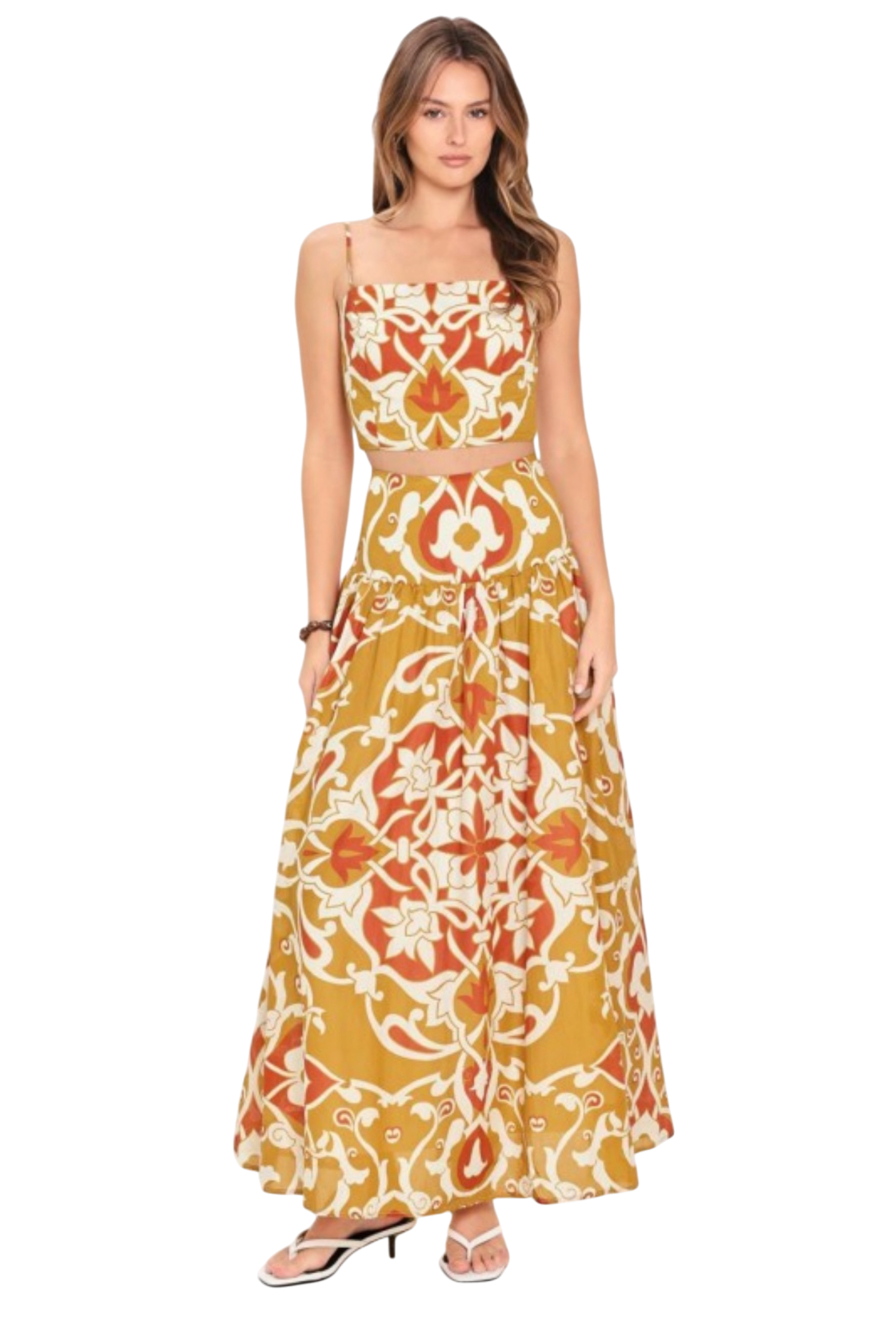 Geometric Floral Top & Skirt Set