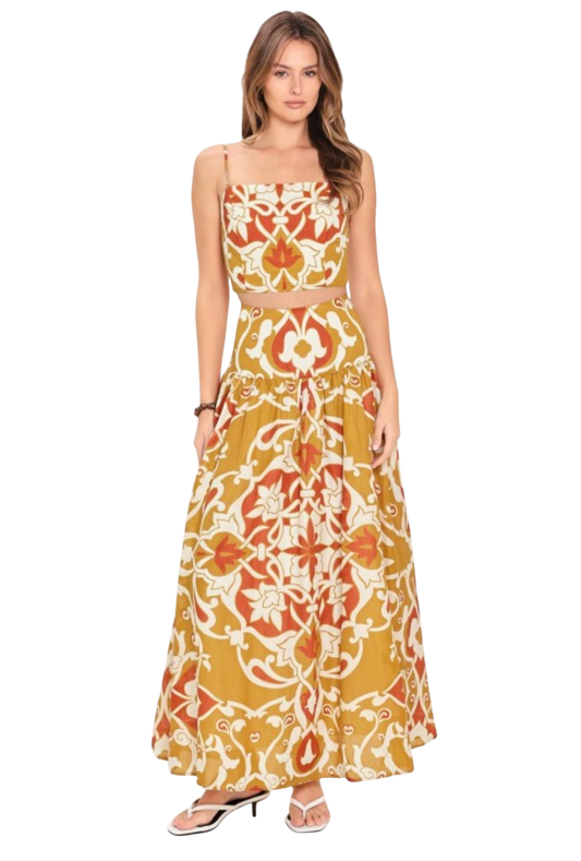 Geometric Floral Top & Skirt Set