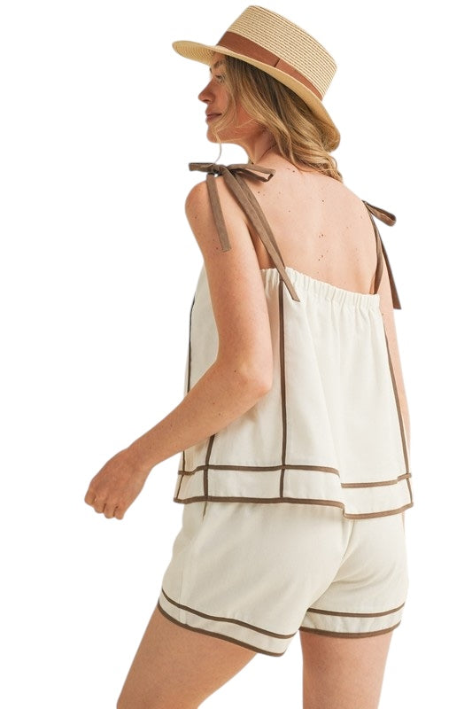 Contrast Piping Linen Set