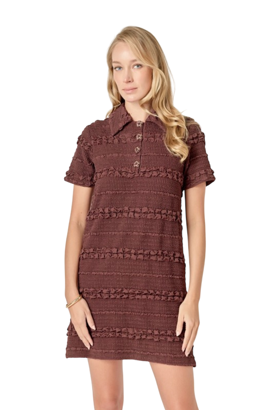 Textured Mini Dress in Chocolate