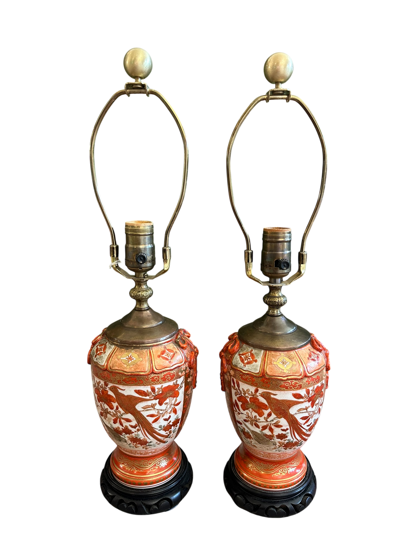 Pair of Japanese Kutani Porcelain Lamps