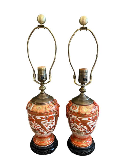 Pair of Japanese Kutani Porcelain Lamps