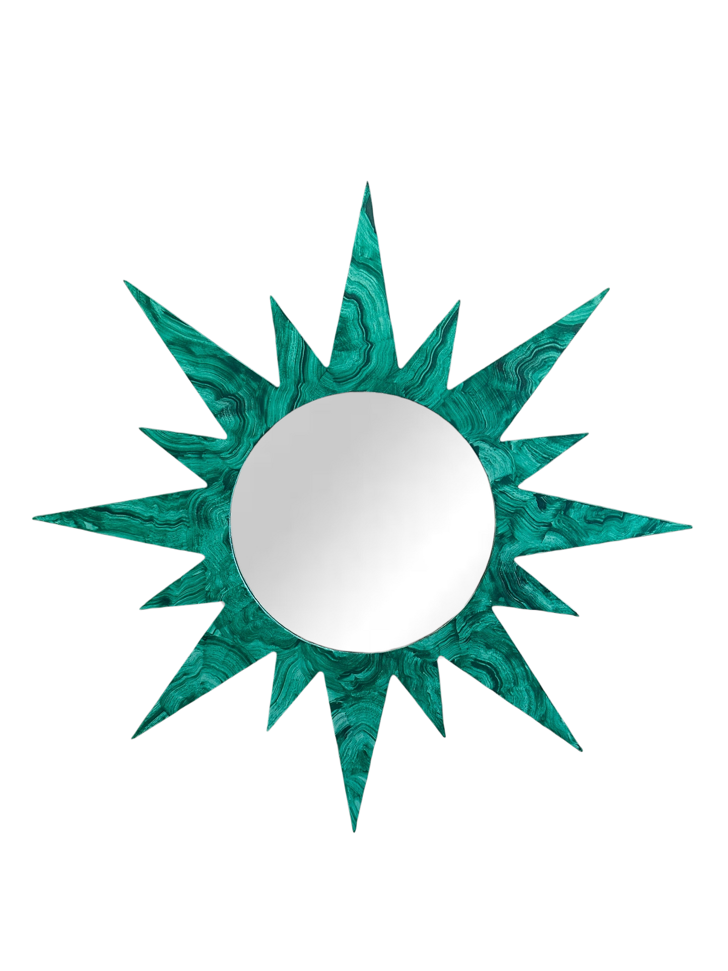 Small Bespoke Hand-Painted Sunburst Mirror in Malachite