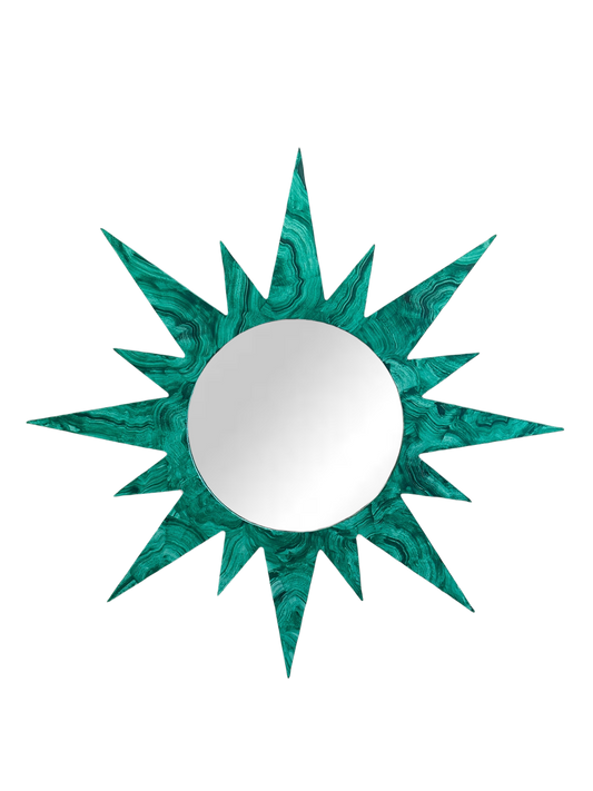 Small Bespoke Hand-Painted Sunburst Mirror in Malachite