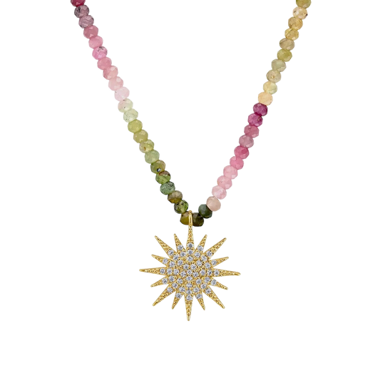 Gemstone Sunburst Rainbow Necklace