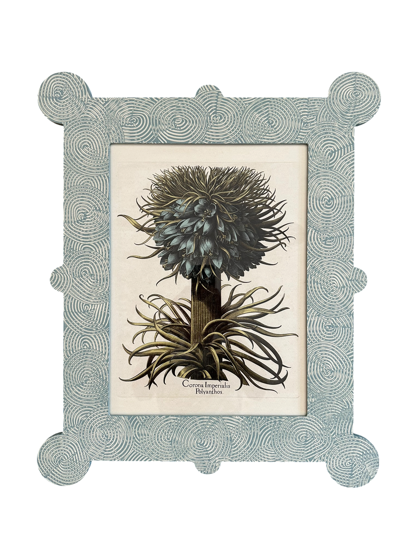 Blue Floral Botanical Print in Hand-Painted Frame