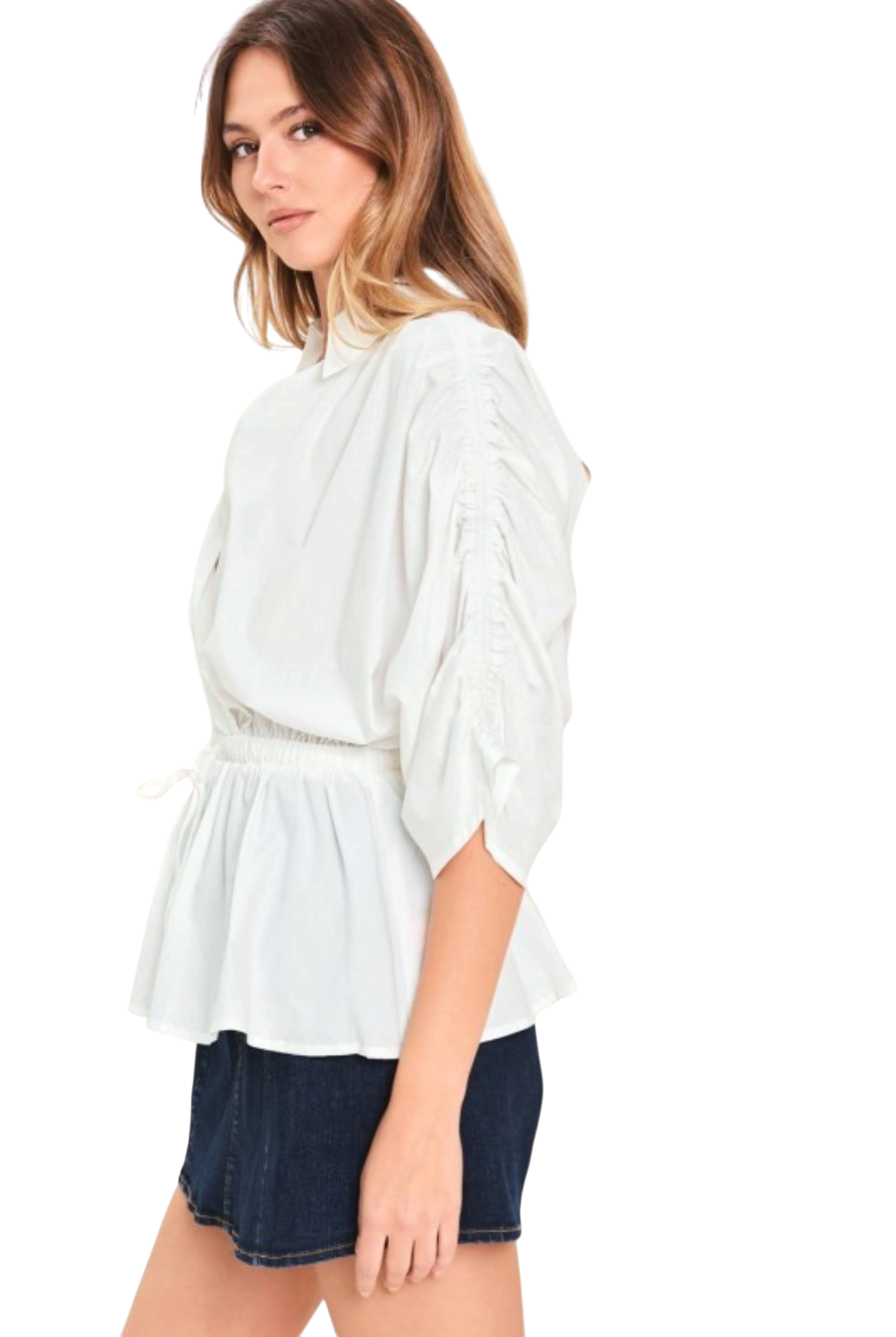White Cinch Waist Top￼