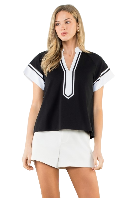 Contrast Trim Short Sleeve Top