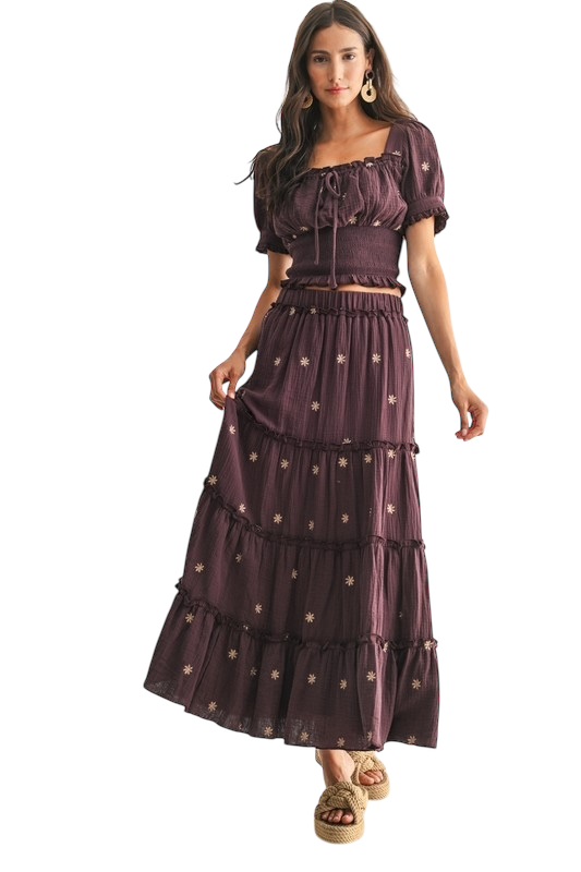 Star Embroidered Top and Skirt Set