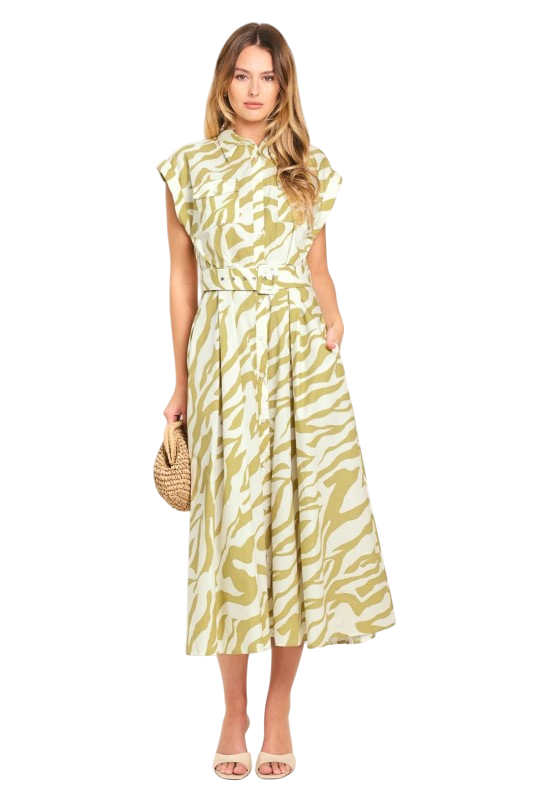 Abstract Print Belted Midi