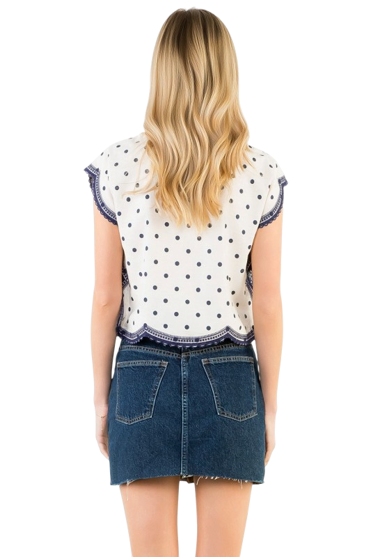 Short Sleeve Navy Embroidered Top