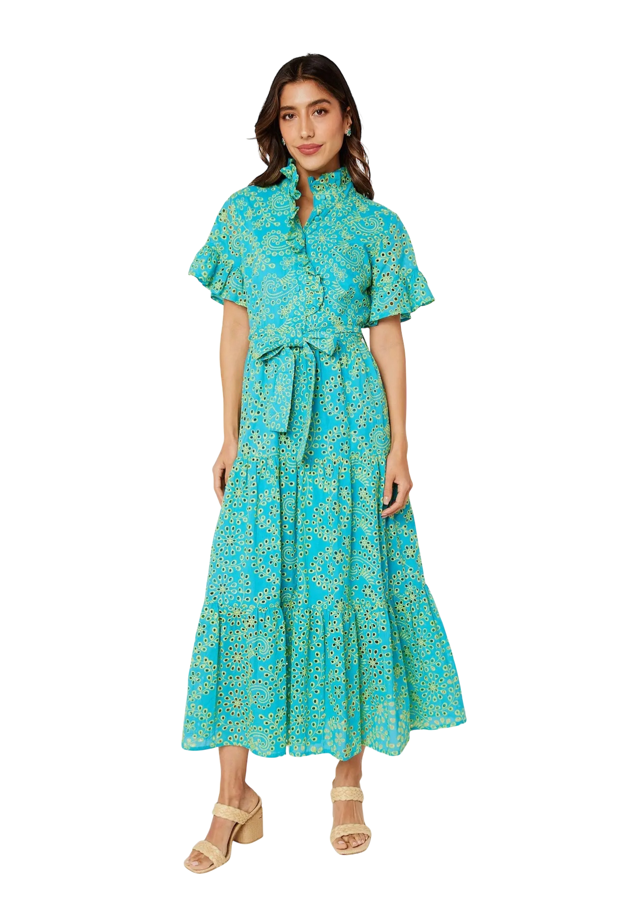 Sadie Maxi - Teal and Chartreuse Eyelet