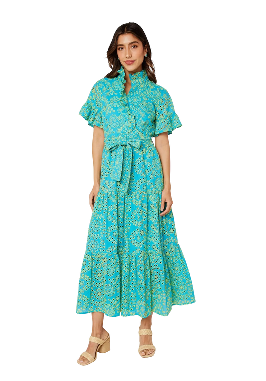Sadie Maxi - Teal and Chartreuse Eyelet
