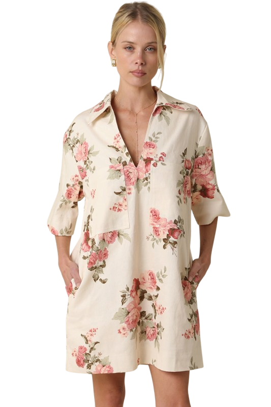 Front Pocket Floral Collared Dress