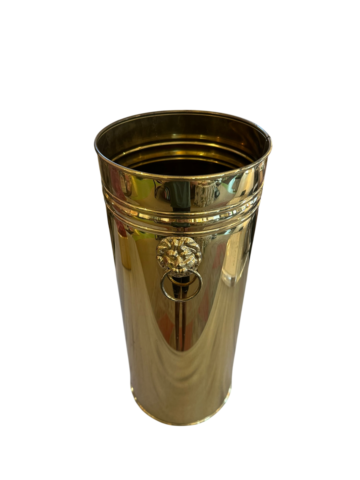 English Brass Umbrella Stand w/ Lion Handles