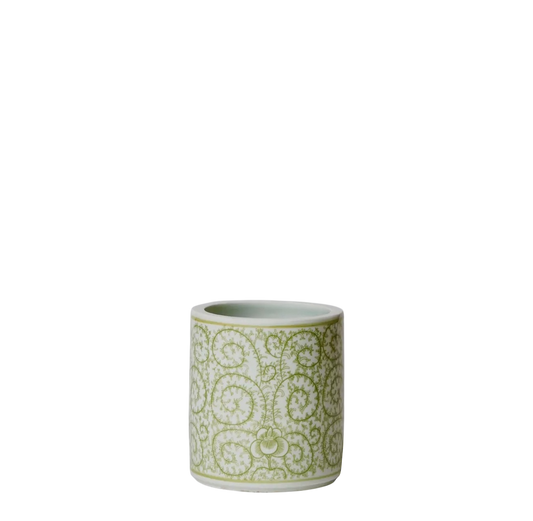Tiny Green & White Peony Cache Pot