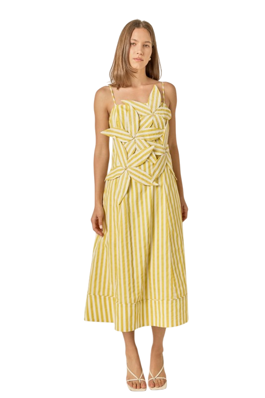 Stripe Flower Applique Maxi Dress