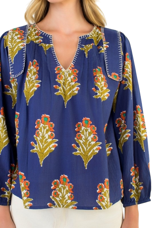 Long Sleeve Floral Detail V-neck Top