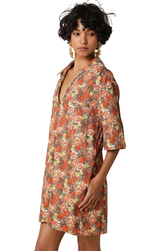 Rust Floral Shirt Dress