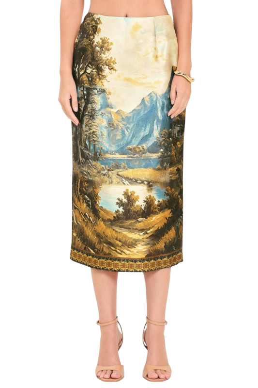 Jacquard Landscape Pencil Skirt