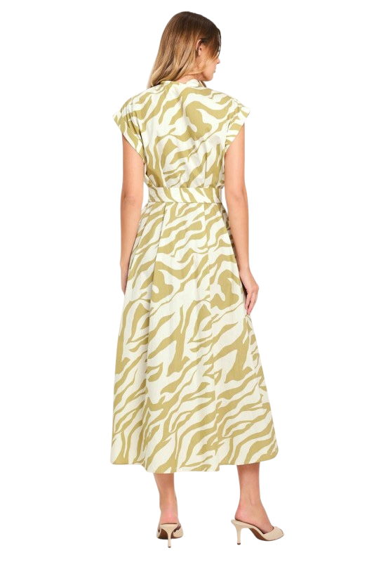 Abstract Print Belted Midi